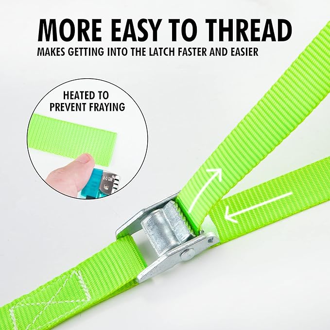 Cartman 1" x 12'Lashing Straps Cargo Tie-Down Strap Up to 600lbs, 6pk in Carry Bag, Green