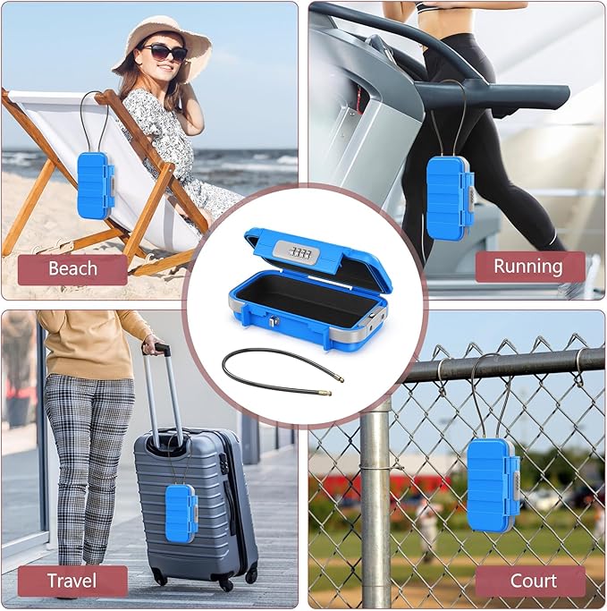 LOFICOPER Portable Safe Box, Portable Security Case, Waterproof Combination Lock Box for Travel, Small Personal Beach Safe with Removable Chain, for Travel, Hotel, Riding, Blue