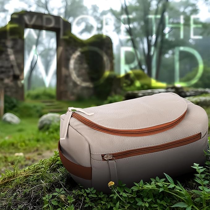 ELIZO Premium REAL Leather Toiletry Bag for Men Dopp Kitt Hanging Mens Toiletry Large TSA Toiletries Bag Shaving Grooming Bag Organizer Cream Tan