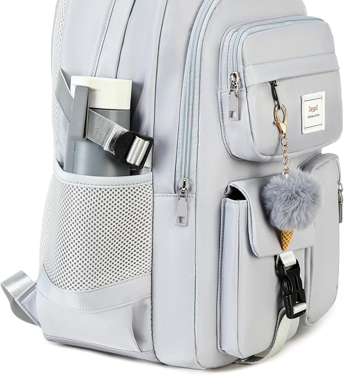 Girls Backpack Stylish Schoolbag Set for College or High Student Laptop Backpack for Women Grey