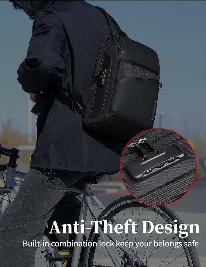 BASICPOWER Sling Bag for Men Women, Shoulder Crossbody Backpack with USB Port, Anti-theft Chest Bag for Business Travel Daily