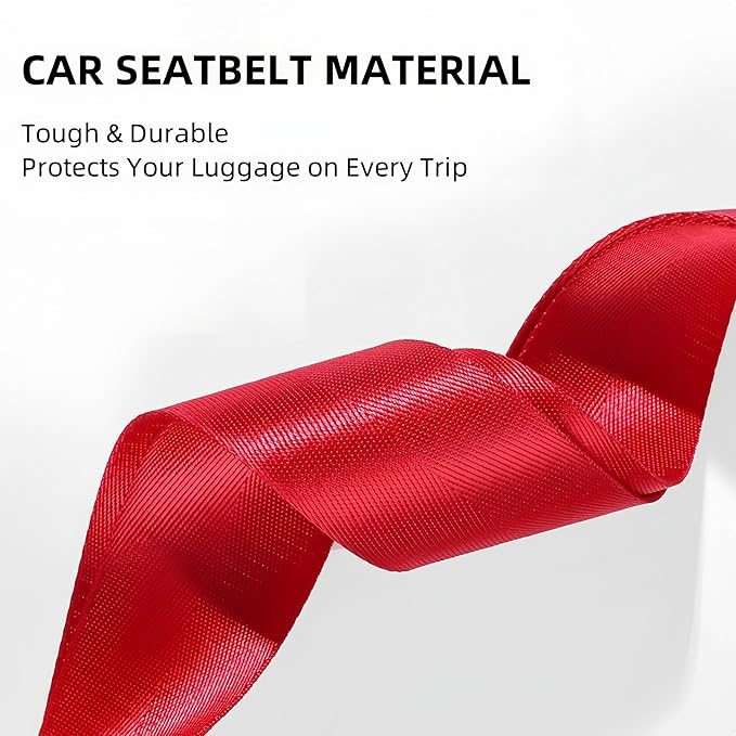 2-Pack Adjustable Luggage Straps for Suitcases – 2-Inch Wide Cross Travel Belt for 20"-32" Carry-On, Large & Collapsible Luggage – Durable Seatbelt Material, Suitcase Belts & Connector Straps (red)