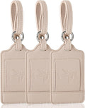 Teskyer Luggage Tags, 3 Pack Premium PU Leather Luggage Tags for Suitcases, Privacy Protection Travel Bag Tags, Lichee Beige