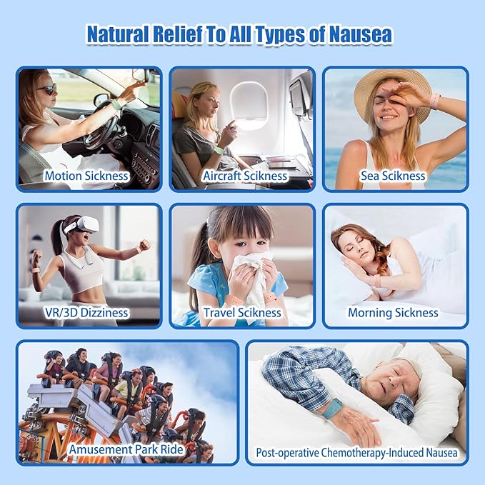Hion Motion Sickness Bracelets Sea Sickness Wristbands for Motion Sickness/Morning Sickness/Pregnancy Nausea Anti Nausea Wristband Acupressure Nausea Bands Motion Sickness Bands（3Pairs-Bule）