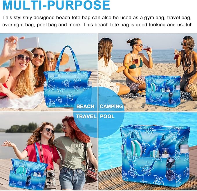 Waterproof Beach Tote Pool Bags for Women Ladies Extra Large Gym Tote Carry On Bag With Wet Compartment for Weekender Travel