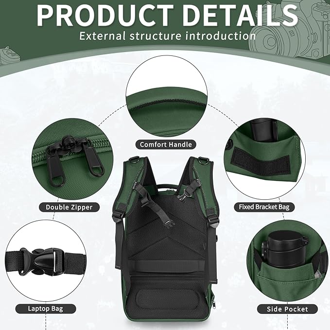TORIBIO Camera Backpack, Hardshell DSLR Photography Camera Bag, Waterproof Hard Shell Camera Case with Tripod Holder & 15.6" Laptop Compartment Compatible with Canon/Nikon/Sony/DJI Mavic Drone