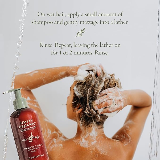 SIMPLY ORGANIC Nourishing Hair Deep Shampoo Scalp Wash, Made in Italy, All Natural Cruelty Free Hair Care for Women & Men with Grapeseed & Olive Leaf Extract, 251ml/8.5floz, MOISTURE RICH