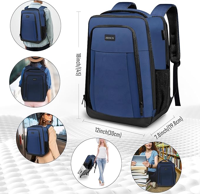 Travel Backpack, Business Anti Theft Slim Sturdy Laptops Backpack with USB Charging Port, Water Resistant College School Laptop Bag for Men & Women Fits 15.6 Inch Notebook (Navy Blue)