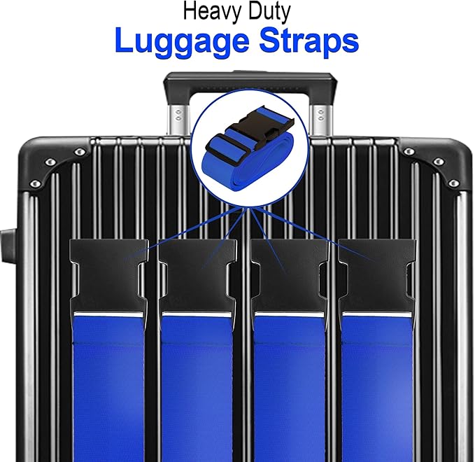 Luggage Straps for Suitcases TSA Approved Travel Belt 4 Pack by Chelmon (Blue)