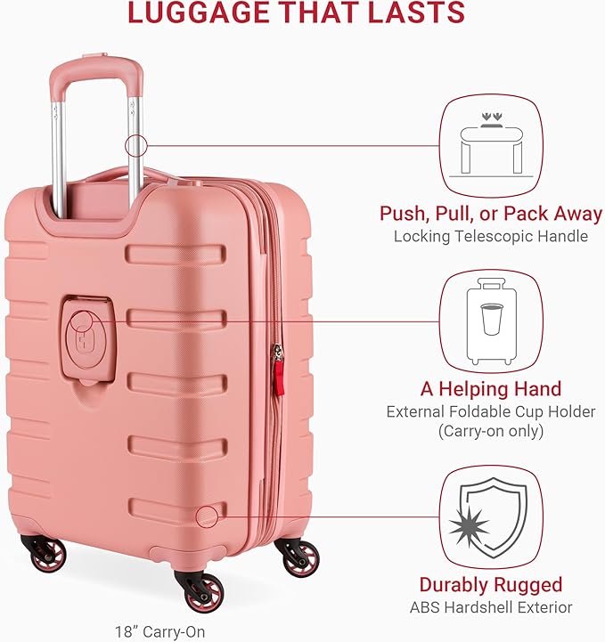 SwissGear 7366 Hardside Expandable Luggage with Spinner Wheels, Coral Almond, 3-Piece Set (19/23/27)