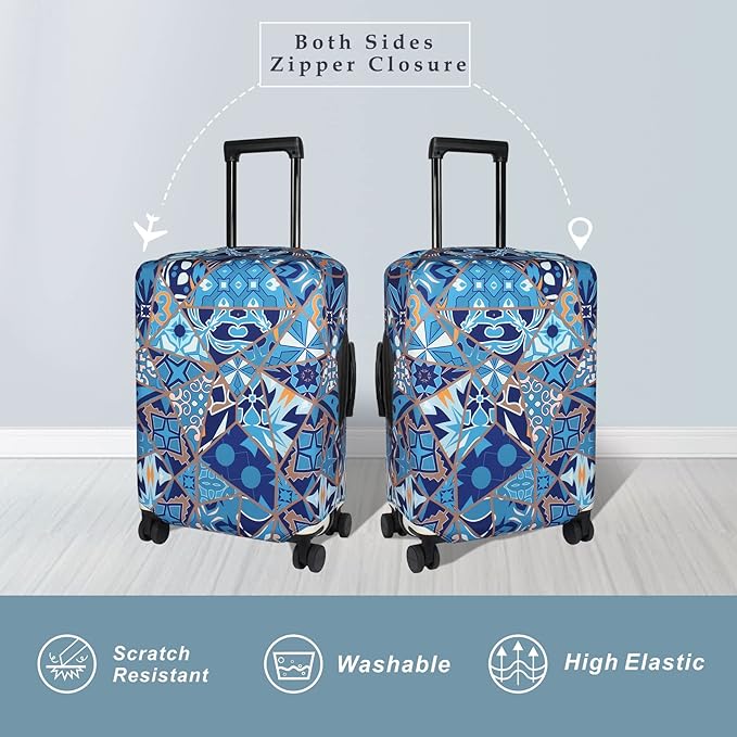 Explore Land Travel Luggage Cover Suitcase Protector Fits 18-22 Inch Case (Portuguese tiles, S)