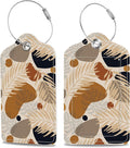 Boho Tropical Leaves Luggage Tags 2PCS PU Leather Suitcases Tag with Stainless Steel Loop and Privacy Name Address Cover Label Card for Women Men Travel