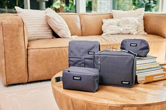 Packit® Freezable Lunch Bag, Gray Fog, Built with ECOFREEZE® Technology, Foldable, Reusable, Zip and Velcro Closure with Buckle Handle, Designed for Work Lunches and Fresh Lunch On the Go