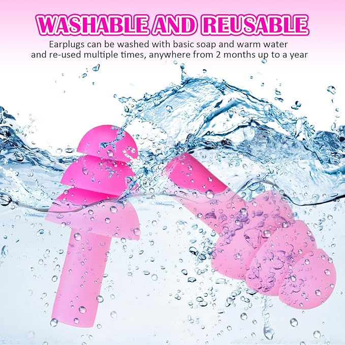 TrelaCo 100 Pairs Ear Plugs Bulk, NRR 29dB Reusable Silicone Ear Plugs with Plastic Cases Soft Foam for Sleeping Noise Cancelling for Concerts Shooting Swimming Noise Reduction(Pink)