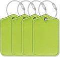 Luggage Tags for Suitcases-Leather Luggage Tag 4 Pack with Loops Cute Bag/Backpack/Suitcase Tags Travel Essentials for Flying (Limegreen)