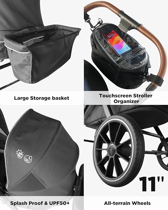 Tandem Wagon Stroller–All-Terrain 2-in-1 Push&Pull Design, Double Seat, Large Storage, Adjustable Canopy, Removable Child Tray for Kids Outdoor Adventures&Family Outings