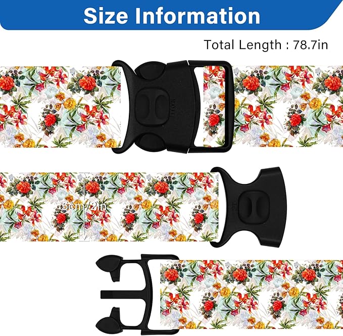 Luggage Straps for Suitcases, Travel Adjustable Belt with Quick Release Buckle, Heavy Duty Nylon Bag Packing Strap, Unique Bright Identifiers Business Travel Accessories (2 Pack) - Red Yellow Flowers