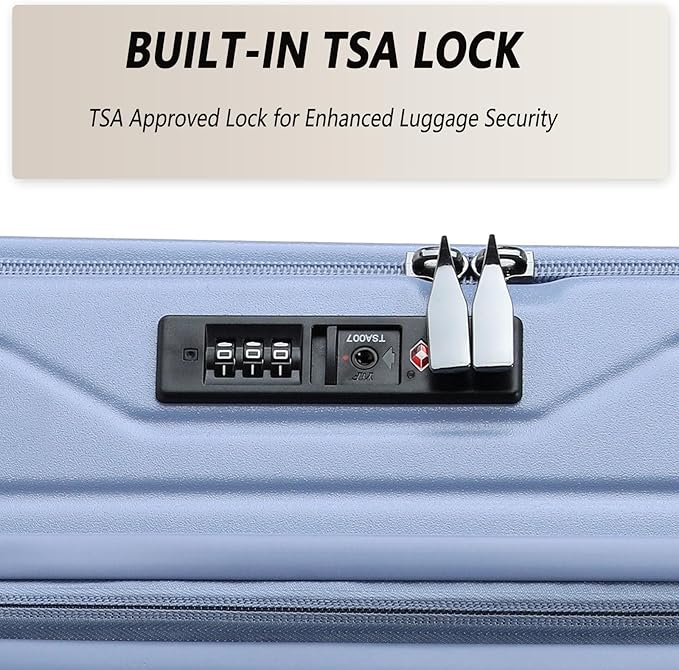 24 Inch Top Opening Checked Travel Luggage Expandable with Spinner Wheels,All PC Hard Shell Hardside Lightweight Medium Suitcase with TSA Approved Cup Holder for Business Trips Woman Men,Blue