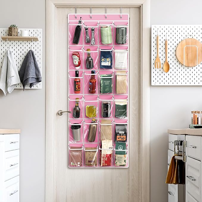 Simple Houseware 24 Pockets Large Clear Pockets Over The Door Hanging Shoe Organizer, Pink (56" x 22.5")