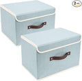 TYEERS Collapsible Storage Boxes, Washable Fabric Storage Bins with Lids, 14.9x9.8x9.8 inches, 2 Pack, Aqua Spring