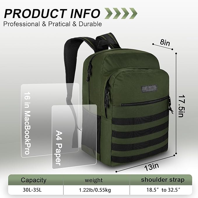 Wrangler Tradesman Backpack, Water Resistant Casual Daypack for Travel Work School, Unisex Laptop Backpack with Notebook Sleeve