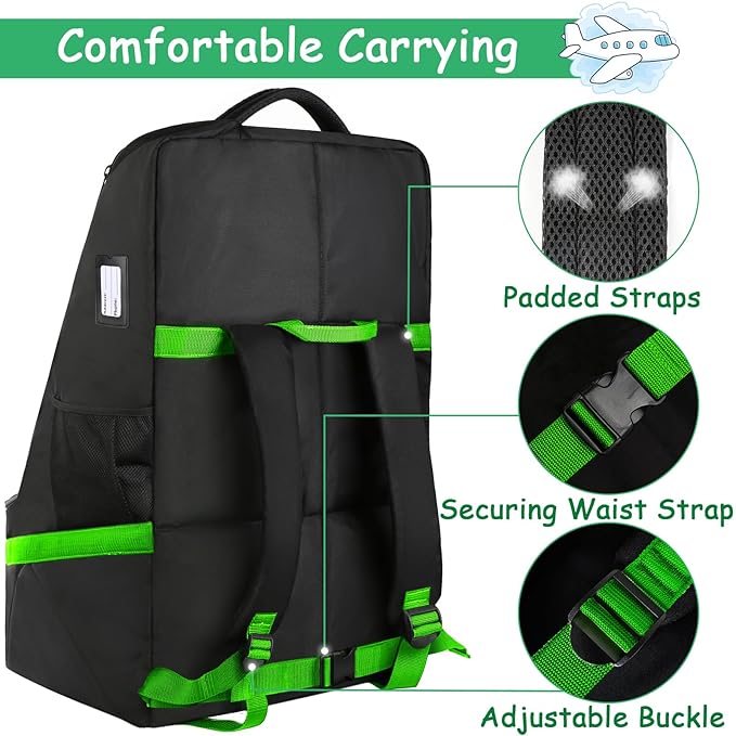 YOREPEK Car Seat Travel Bag, Padded Car Seats Backpack for Air Travel, Heavy Duty Carseat Travel Bag for Airplane, Airport Gate Check Bag (Green)