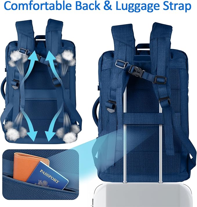 60L Big Capacity Carry On Laptop Backpack Large Travel Backpack for Men, Expandable Water Resistant Overnight Weekender Luggage Gym Daypack Rucksack Traveling Backpack, Traveler Gifts, Blue