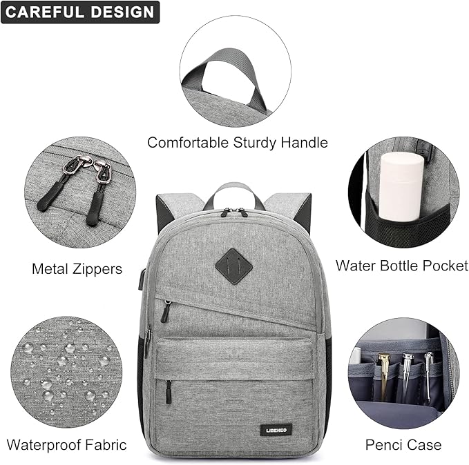 Backpack for School, Teen Backpack, Computer Bag with 2 Compartments, Ergonomic Shoulder Straps, 15.6 Inch Laptop Sleeve, Book Mochilas - Grey