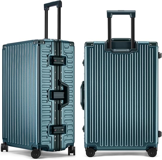 ROAMING Zipperless Luggage 26 Inch with Aluminum Frame, Checked-Large Lightweight 3-Layer PC Hard Shell Suitcase with Spinner Wheels, Metal Travel Luggage with Three TSA Locks, Dark Night Green