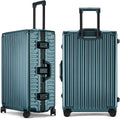 ROAMING Zipperless Luggage 28 Inch with Aluminum Frame, Checked-Large Lightweight 3-Layer PC Hard Shell Suitcase with Spinner Wheels, Metal Travel Luggage with Three TSA Locks, Dark Night Green