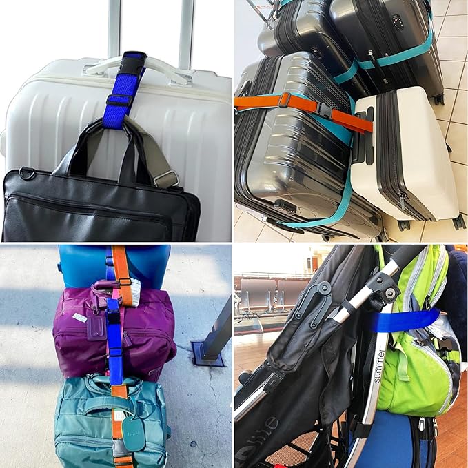 4Pack Luggage Straps for Suitcases, Travel Connector for Carry On Bag, Add Bag to Connect Two Suitcases, Adjustable Belt Attachment Accessories for Connect Your 3 Luggages, Rose