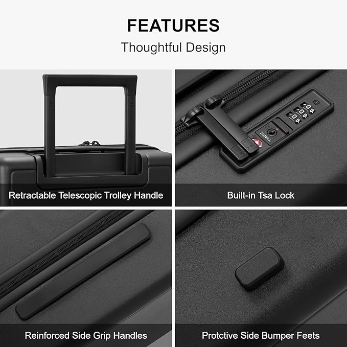 LEVEL8 Elegance Checked Luggage, 24 Inch Hardside Suitcase, Lightweight Matte Hardshell with Tsa Lock, Large Suitcases with Spinner Wheels, Black