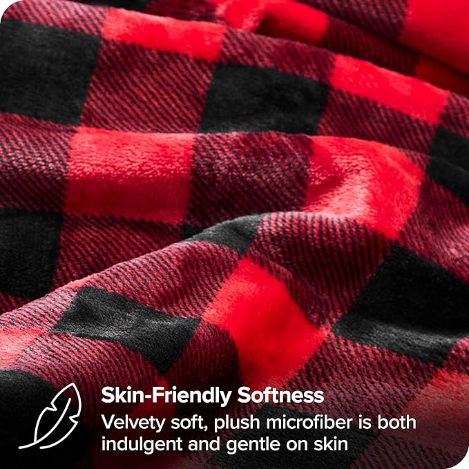 Bare Home Textured Fleece Blanket - Twin/Twin Extra Long - Ultra-Soft Lightweight for Bed, Sofa, and Couch - Luxury Microplush - Cozy Warm Blanket (Twin/Twin XL, Chester Buffalo Plaid - Red/Black)