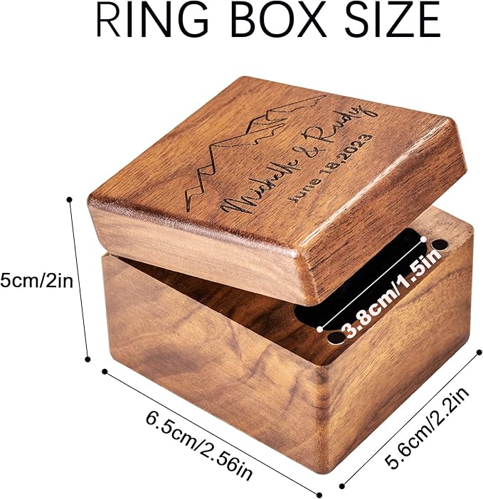 Custom Engraving Ring Gift Box Wooden Presentation Jewelry Box Case with 3 Ring Slots for Proposal Engagement Wedding Ceremony Birthday Gift