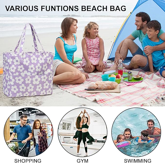Waterproof Beach Tote Pool Bags for Women Ladies Extra Large Gym Tote Carry On Bag With Wet Compartment for Weekender Travel