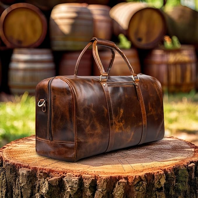 ELIZO Personalized Leather Duffle Bag For Men Women REAL FULL GRAIN Custom Travel Overnight Weekender Carry On Luggage Sports Gym Bags (Antique 20 Inch) Legacy