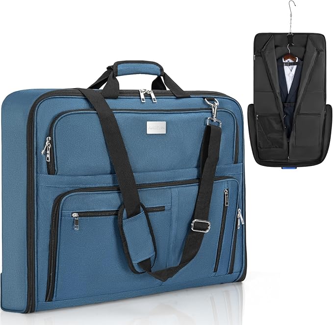 AKOZLIN Travel Luggage Garment Bag Foldable Hanging Suit Bag with Shoulder Strap For Men Women Business Blue