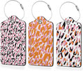 3 Pack Luggage Tag for Suitcase,Abstract Modern Leopard Leather Luggage Tags with Privacy Cover Name ID Label Identifiers Travel Bag Tags for Women Men Boys Girls