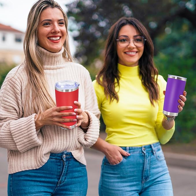 20oz Tumbler Bulk Stainless Steel Tumbler Cup with Lid Vacuum Insulated Double Wall Travel Mug, Durable Powder Coated Travel Coffee Tumbler Mug for Hot & Cold Drinks, Purple,12 Pack
