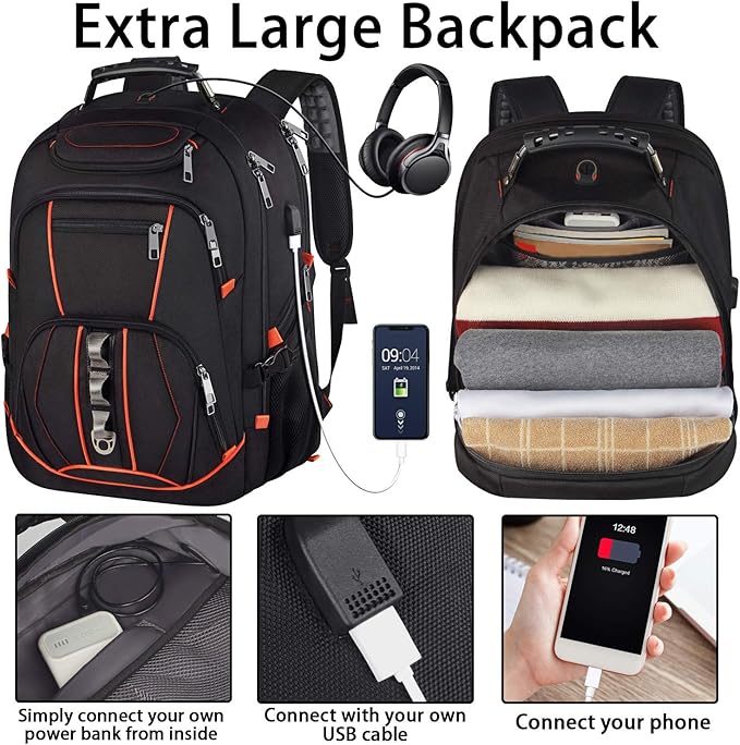 Travel Laptop Backpack,Extra Large 18.4 inch Gaming Laptop Backpacks with USB Charging Port,Big Capacity TSA Friendly RFID Anti Theft Pocket Durable College unisex Heavy Duty Computerbag