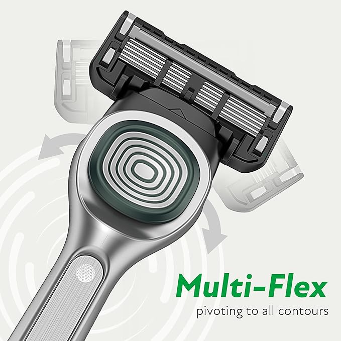 DORCO SLEEK Six Blade Razor System with Multi-Flex Technology, Precision Shaving Razor Handle, Includes 2 Cartridges