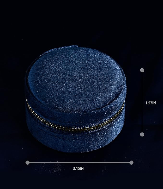 TAIMY Velvet Travel Jewelry Box, Round Small Travel Jewelry Case for Women Girls, Portable Mini Jewelry Travel Organizer Boxes for Rings Earrings Necklaces Bracelets(Navy Blue) 3.15x3.15x1.57in