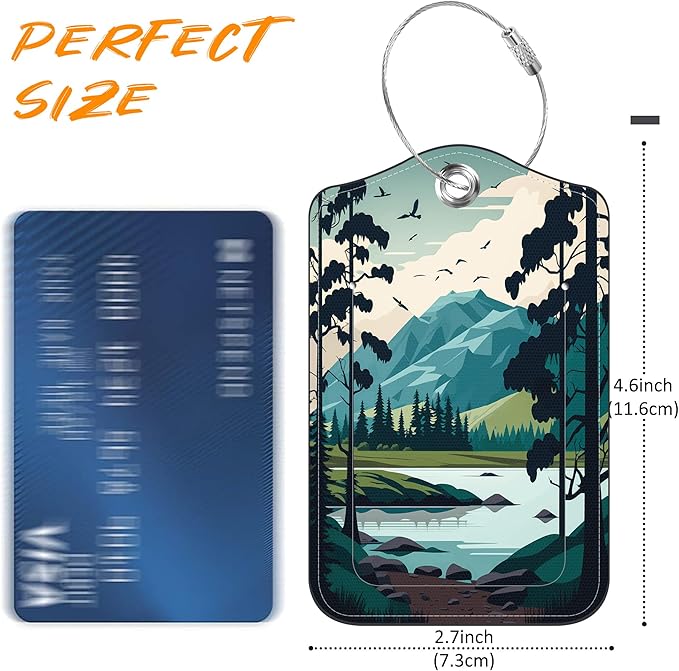 Mesmerizing Mountain Lake Scenery Luggage Tag for Suitcase 2 Pack Leather Luggage Tag with Privacy Flap Name ID Label and Metal Loop for Women Men Travel