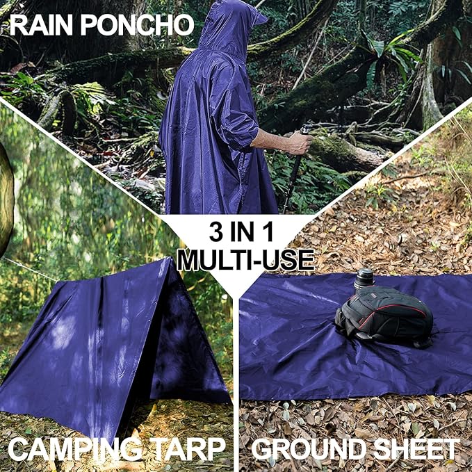 salamra Hooded Rain Poncho Waterproof Raincoat Jacket for Men/Women/Adults with Pocket