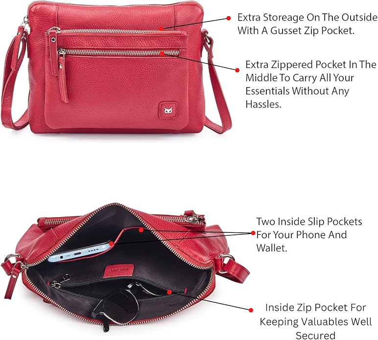 Wise Owl Accessories Small Soft Pebbled Real Leather Crossbody Handbags Purses Sling Crossover Shoulder Bag
