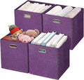 Posprica Storage Boxes, Foldable Organiser Cube Basket Bin, Thick and Heavy Duty (28×28×28cm/4pcs, Purple)