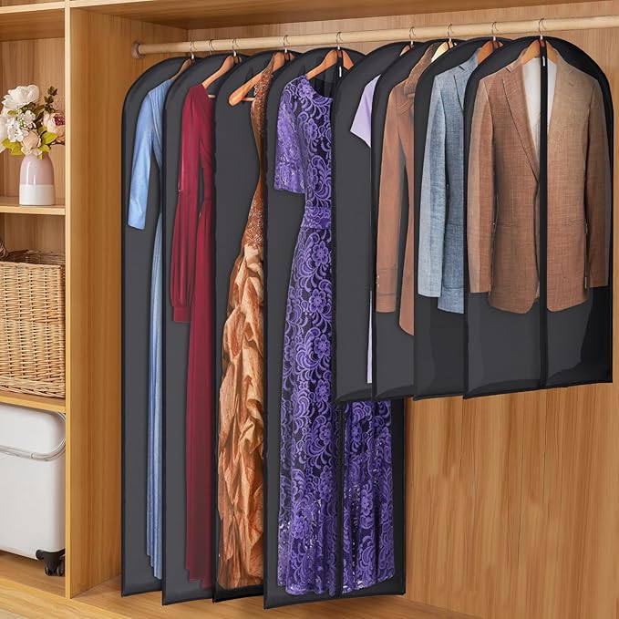 Zilink 65" Dress Bags for Gowns Long Clear Garment Bags for Gowns Garment Covers for Long Dresses, 6-Pack