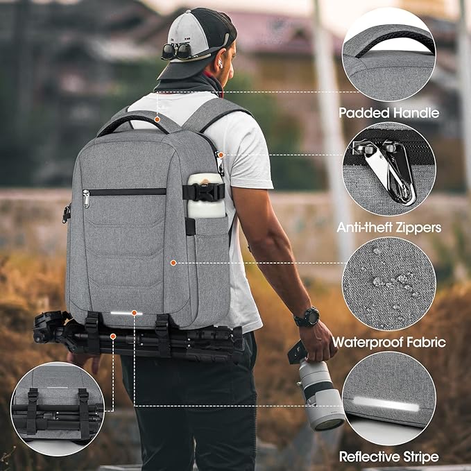 SDYSM Camera Bag Backpack Professional for DSLR SLR Mirrorless Camera Waterproof Laptop Back Pack 14 Inch with Rain Cover Anti Theft Travel Case Large Capacity Photography Backpack Grey