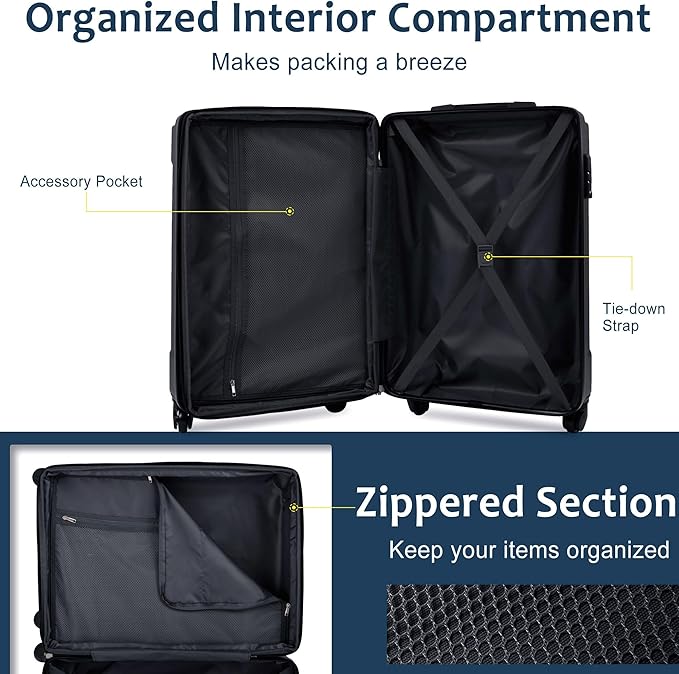 Merax Carry-On Luggage 22x14x9 airline approved, Hardshell ABS Suitcase with Spinner Wheels, TSA Lock, Lightweight Durable 20 Inch Travel Luggage for Men Women(Blue)