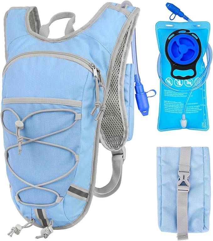 Lightweight Hydration Backpack 2L Water Bladder Pack for Running, Cycling, Hiking – Anti-Theft Water Backpack with Phone Holder, Trekking Pole Holder & Reflective Strips for Men & Women